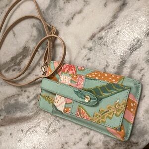 Spartina Lily Mint Floral Crossbody Wallet with Detachable Strap New